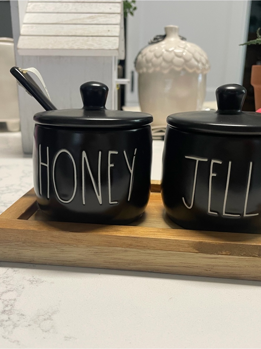 Rae Dunn Matte Black Honey & Jell Ceramic Storage Jars 🇺🇸